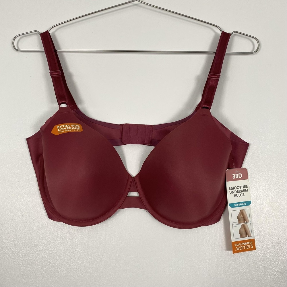 NWT Warner's Underarm Smoothing Bra Womens 38D Red‎ T-Shirt Underwire Coverage